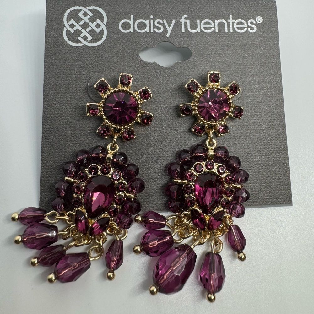 Daisy Fuentes Gold Tone Flower Post Dangling Crystal Earrings 2 inch
